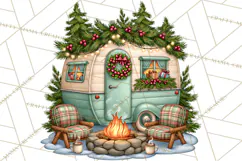 Christmas Camper Clipart PNG Vintage Holiday Camping Product Image 3