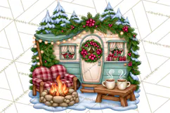 Christmas Camper Clipart PNG Vintage Holiday Camping Product Image 4