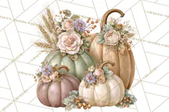 Vintage Floral Pumpkin Clipart PNG, Fall Halloween Product Image 5