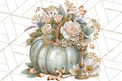 Vintage Floral Pumpkin Clipart PNG, Fall Halloween Product Image 2