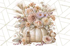 Vintage Floral Pumpkin Clipart PNG, Fall Halloween Product Image 5