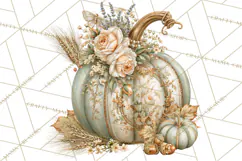 Vintage Floral Pumpkin Clipart PNG, Fall Halloween Product Image 2
