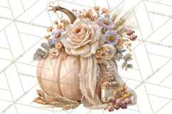 Vintage Floral Pumpkin Clipart PNG, Fall Halloween Product Image 4
