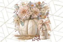 Vintage Floral Pumpkin Clipart PNG, Fall Halloween Product Image 5