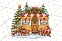 Christmas Camper Clipart PNG Vintage Holiday Camping Product Image 4