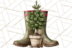 Vintage Red Truck Christmas Evergreens PNG Clipart Product Image 2