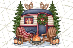 Christmas Camper Clipart PNG Vintage Holiday Camping Product Image 5