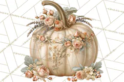 Vintage Floral Pumpkin Clipart PNG, Fall Halloween Product Image 2