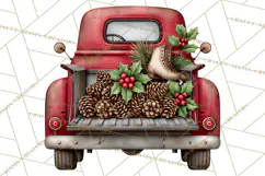 Vintage Red Truck Christmas Evergreens PNG Clipart Product Image 3