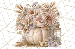 Vintage Floral Pumpkin Clipart PNG, Fall Halloween Product Image 3