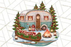 Christmas Camper Clipart PNG Vintage Holiday Camping Product Image 3