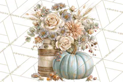 Vintage Floral Pumpkin Clipart PNG, Fall Halloween Product Image 4