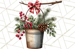 Vintage Red Truck Christmas Evergreens PNG Clipart Product Image 4