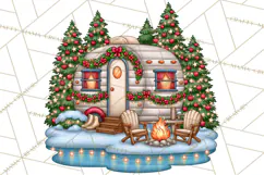 Christmas Camper Clipart PNG Vintage Holiday Camping Product Image 4