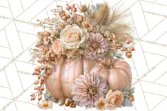 Vintage Floral Pumpkin Clipart PNG, Fall Halloween Product Image 5