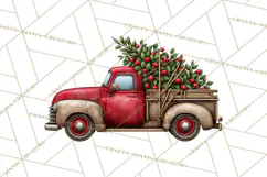 Vintage Red Truck Christmas Evergreens PNG Clipart Product Image 2