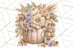 Vintage Floral Pumpkin Clipart PNG, Fall Halloween Product Image 2