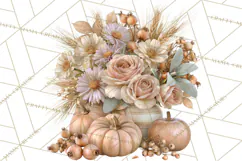Vintage Floral Pumpkin Clipart PNG, Fall Halloween Product Image 5