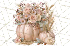 Vintage Floral Pumpkin Clipart PNG, Fall Halloween Product Image 3