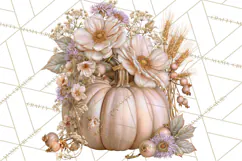 Vintage Floral Pumpkin Clipart PNG, Fall Halloween Product Image 4