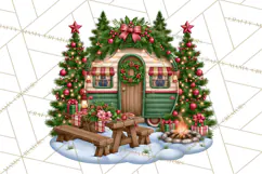 Christmas Camper Clipart PNG Vintage Holiday Camping Product Image 3
