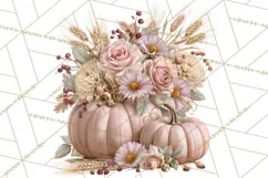 Vintage Floral Pumpkin Clipart PNG, Fall Halloween Product Image 5