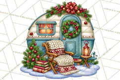 Christmas Camper Clipart PNG Vintage Holiday Camping Product Image 4