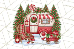 Christmas Camper Clipart PNG Vintage Holiday Camping Product Image 2