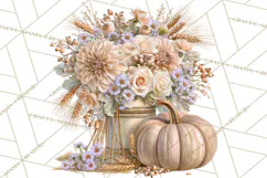 Vintage Floral Pumpkin Clipart PNG, Fall Halloween Product Image 3