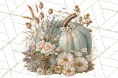 Vintage Floral Pumpkin Clipart PNG, Fall Halloween Product Image 4