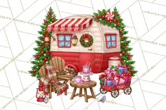 Christmas Camper Clipart PNG Vintage Holiday Camping Product Image 3