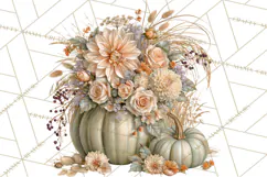 Vintage Floral Pumpkin Clipart PNG, Fall Halloween Product Image 5