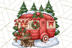 Christmas Camper Clipart PNG Vintage Holiday Camping Product Image 5