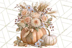 Vintage Floral Pumpkin Clipart PNG, Fall Halloween Product Image 2