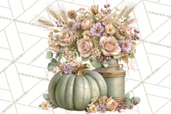 Vintage Floral Pumpkin Clipart PNG, Fall Halloween Product Image 4