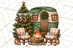 Christmas Camper Clipart PNG Vintage Holiday Camping Product Image 5