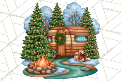 Christmas Camper Clipart PNG Vintage Holiday Camping Product Image 4