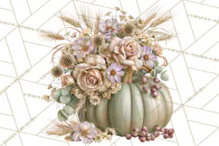 Vintage Floral Pumpkin Clipart PNG, Fall Halloween Product Image 5