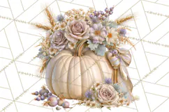 Vintage Floral Pumpkin Clipart PNG, Fall Halloween Product Image 3