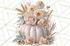 Vintage Floral Pumpkin Clipart PNG, Fall Halloween Product Image 4