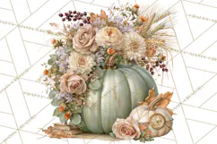 Vintage Floral Pumpkin Clipart PNG, Fall Halloween Product Image 5