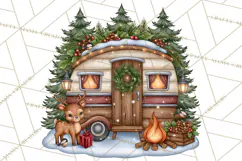 Christmas Camper Clipart PNG Vintage Holiday Camping Product Image 2