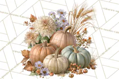 Vintage Floral Pumpkin Clipart PNG, Fall Halloween Product Image 2