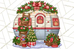 Christmas Camper Clipart PNG Vintage Holiday Camping Product Image 5