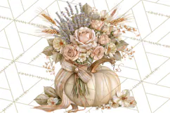 Vintage Floral Pumpkin Clipart PNG, Fall Halloween Product Image 3