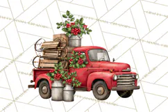 Vintage Red Truck Christmas Evergreens PNG Clipart Product Image 4