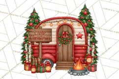 Christmas Camper Clipart PNG Vintage Holiday Camping Product Image 3