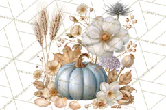 Vintage Floral Pumpkin Clipart PNG, Fall Halloween Product Image 4