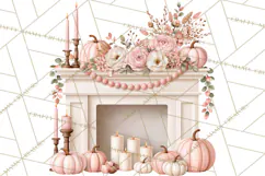 Pink Autumn Cottage Clipart PNG Product Image 5