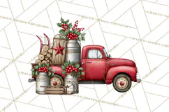 Vintage Red Truck Christmas Evergreens PNG Clipart Product Image 5